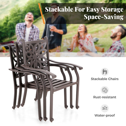 MAISON ARTS Chaises de salle à manger/ensemble de repas de patio en aluminium moulé avec table de salle à manger ronde et 6 chaises de patio en aluminium moulé