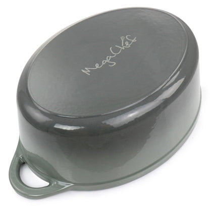 Casserole ovale en fonte d'aluminium émaillée de 7 quarts, couleur nuage de tempête.