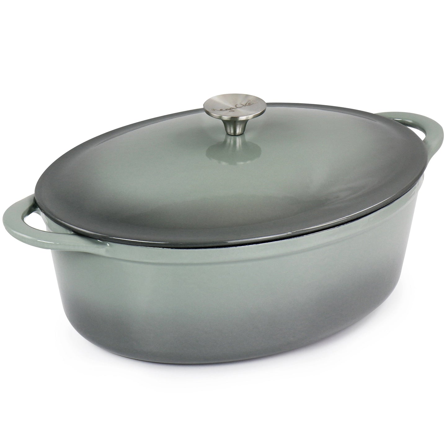 Casserole ovale en fonte d'aluminium émaillée de 7 quarts, couleur nuage de tempête.