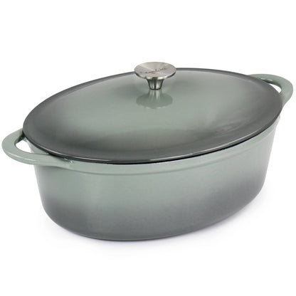 Casserole ovale en fonte d'aluminium émaillée de 7 quarts, couleur nuage de tempête.