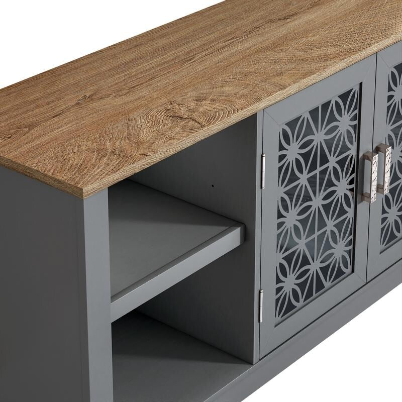 Meuble TV décoratif à motif floral rustique de 70 pouces pour téléviseurs jusqu'à 80 pouces