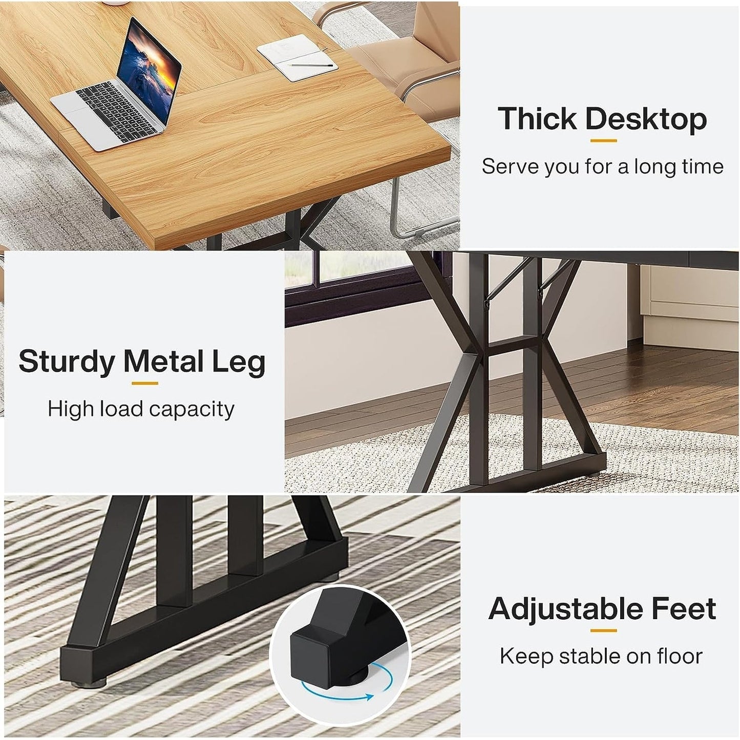 Bureau de direction de 70,8 pouces, grand bureau d'ordinateur, poste de travail.