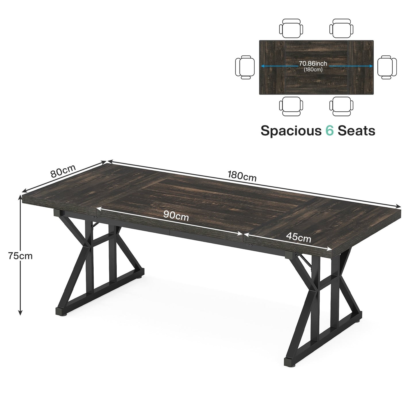 Bureau de direction de 70,8 pouces, grand bureau d'ordinateur, poste de travail.