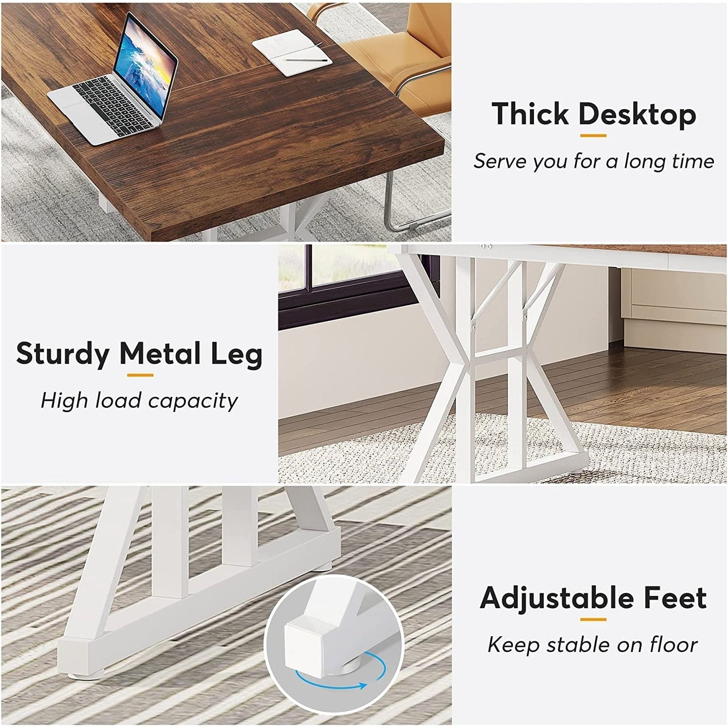 Bureau de direction de 70,8 pouces, grand bureau d'ordinateur, poste de travail.