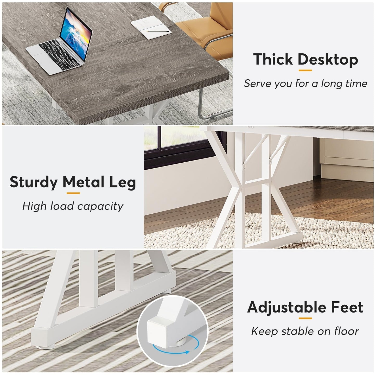 Bureau de direction de 70,8 pouces, grand bureau d'ordinateur, poste de travail.