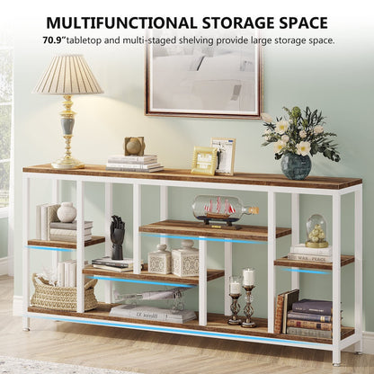 Table console de canapé de 180 cm avec rangement, table d'entrée à 3 niveaux pour couloir