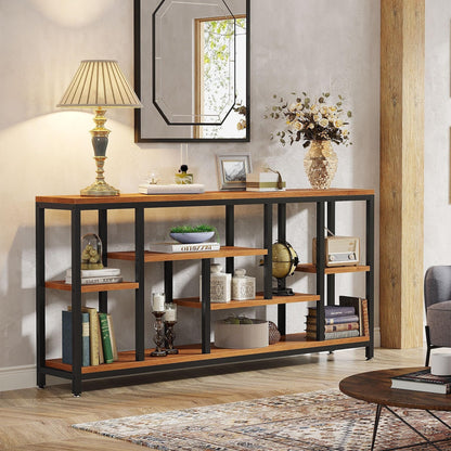 Table console de canapé de 180 cm avec rangement, table d'entrée à 3 niveaux pour couloir