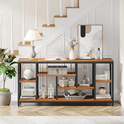 Table console de canapé de 180 cm avec rangement, table d'entrée à 3 niveaux pour couloir