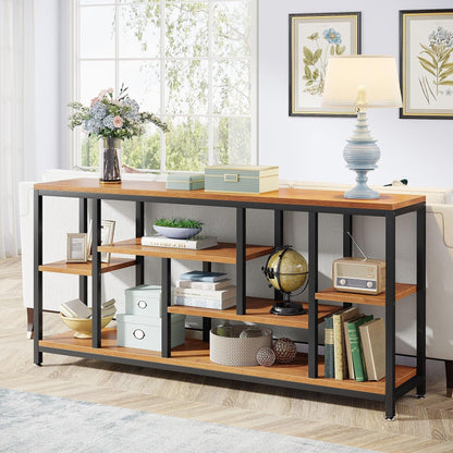 Table console de canapé de 180 cm avec rangement, table d'entrée à 3 niveaux pour couloir