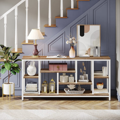 Table console de canapé de 180 cm avec rangement, table d'entrée à 3 niveaux pour couloir