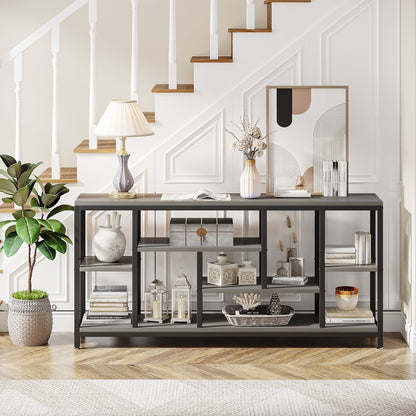 Table console de canapé de 180 cm avec rangement, table d'entrée à 3 niveaux pour couloir