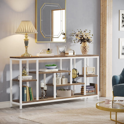 Table console de canapé de 180 cm avec rangement, table d'entrée à 3 niveaux pour couloir