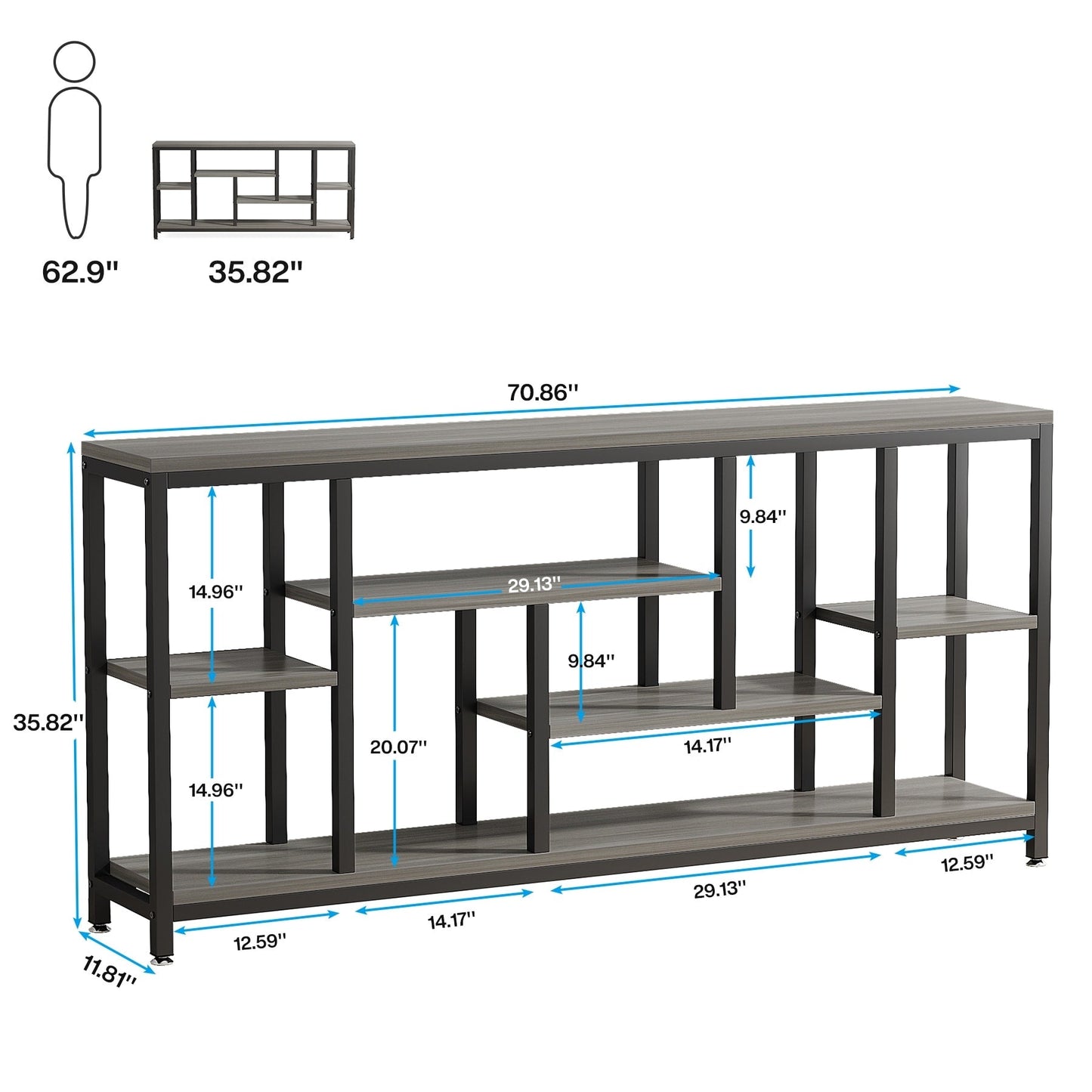 Table console de canapé de 180 cm avec rangement, table d'entrée à 3 niveaux pour couloir
