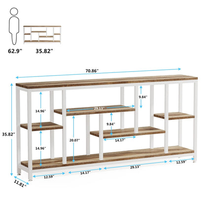 Table console de canapé de 180 cm avec rangement, table d'entrée à 3 niveaux pour couloir