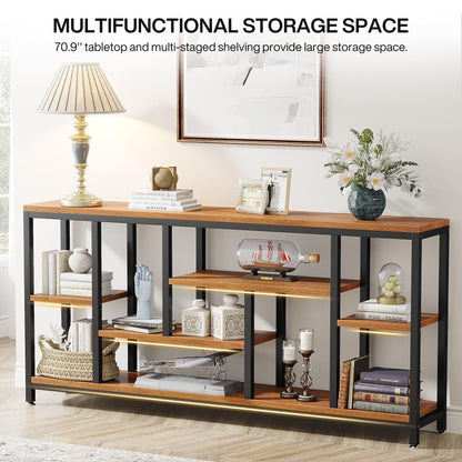 Table console de canapé de 180 cm avec rangement, table d'entrée à 3 niveaux pour couloir