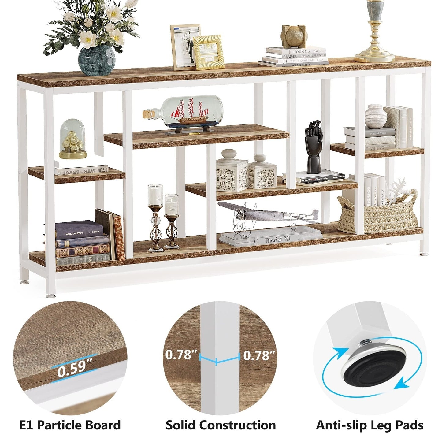 Table console de canapé de 180 cm avec rangement, table d'entrée à 3 niveaux pour couloir