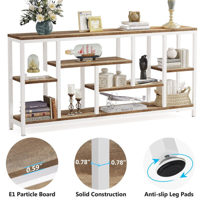 Table console de canapé de 180 cm avec rangement, table d'entrée à 3 niveaux pour couloir