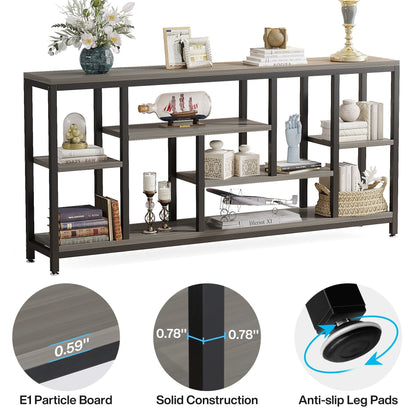 Table console de canapé de 180 cm avec rangement, table d'entrée à 3 niveaux pour couloir