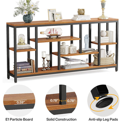 Table console de canapé de 180 cm avec rangement, table d'entrée à 3 niveaux pour couloir