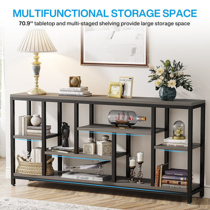 Table console de canapé de 180 cm avec rangement, table d'entrée à 3 niveaux pour couloir