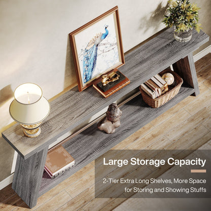 Table console de canapé en bois rustique de 180 cm de long avec étagère de rangement