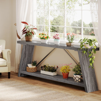 Table console de canapé en bois rustique de 180 cm de long avec étagère de rangement