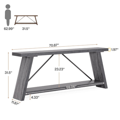 Table console de canapé en bois rustique de 180 cm de long avec étagère de rangement