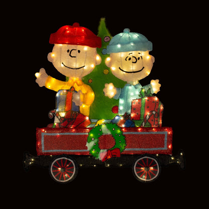 79 Peanuts Décoration de jardin 2D à LED pré-éclairée, ensemble de 2 pièces de train