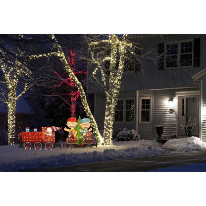 79 Peanuts Décoration de jardin 2D à LED pré-éclairée, ensemble de 2 pièces de train