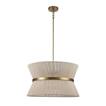 Grand lustre tambour bohème moderne à 8 lumières, 60 cm (24 pouces), en tissu, en forme de sablier, tissé à la main, en or/noir, pour salle à manger/salon.