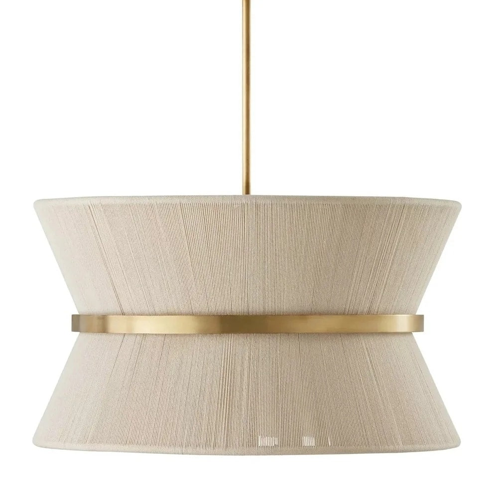 Grand lustre tambour bohème moderne à 8 lumières, 60 cm (24 pouces), en tissu, en forme de sablier, tissé à la main, en or/noir, pour salle à manger/salon.