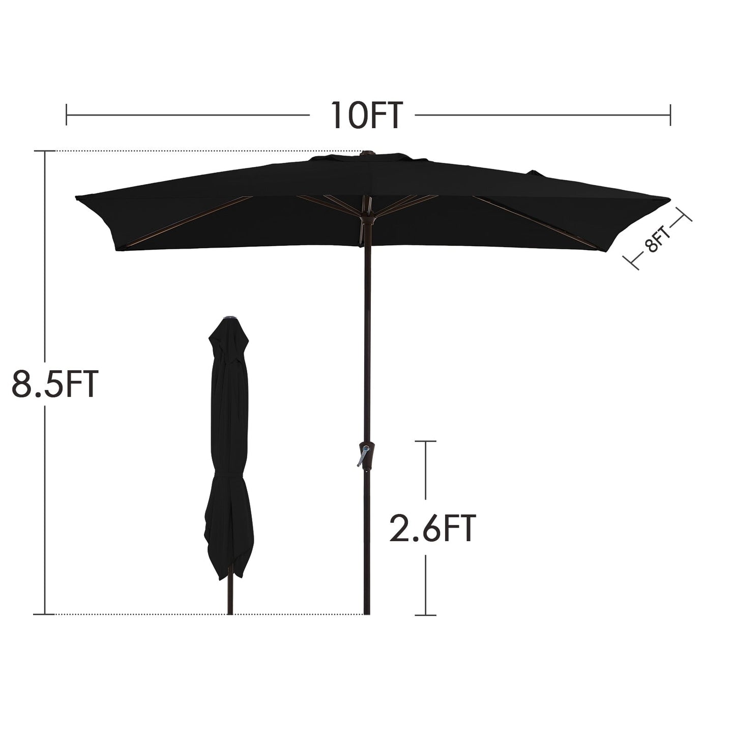 8*10ft Rectangular Patio Market Umbrella with Crank & Tilt，UV-Resistant