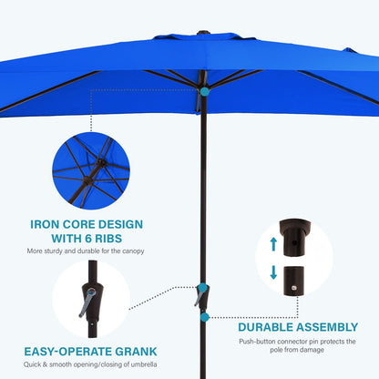 8*10ft Rectangular Patio Market Umbrella with Crank & Tilt，UV-Resistant