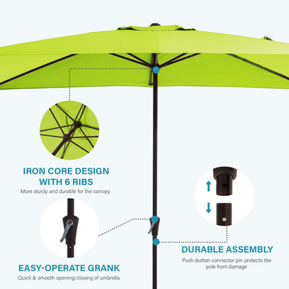 8*10ft Rectangular Patio Market Umbrella with Crank & Tilt，UV-Resistant