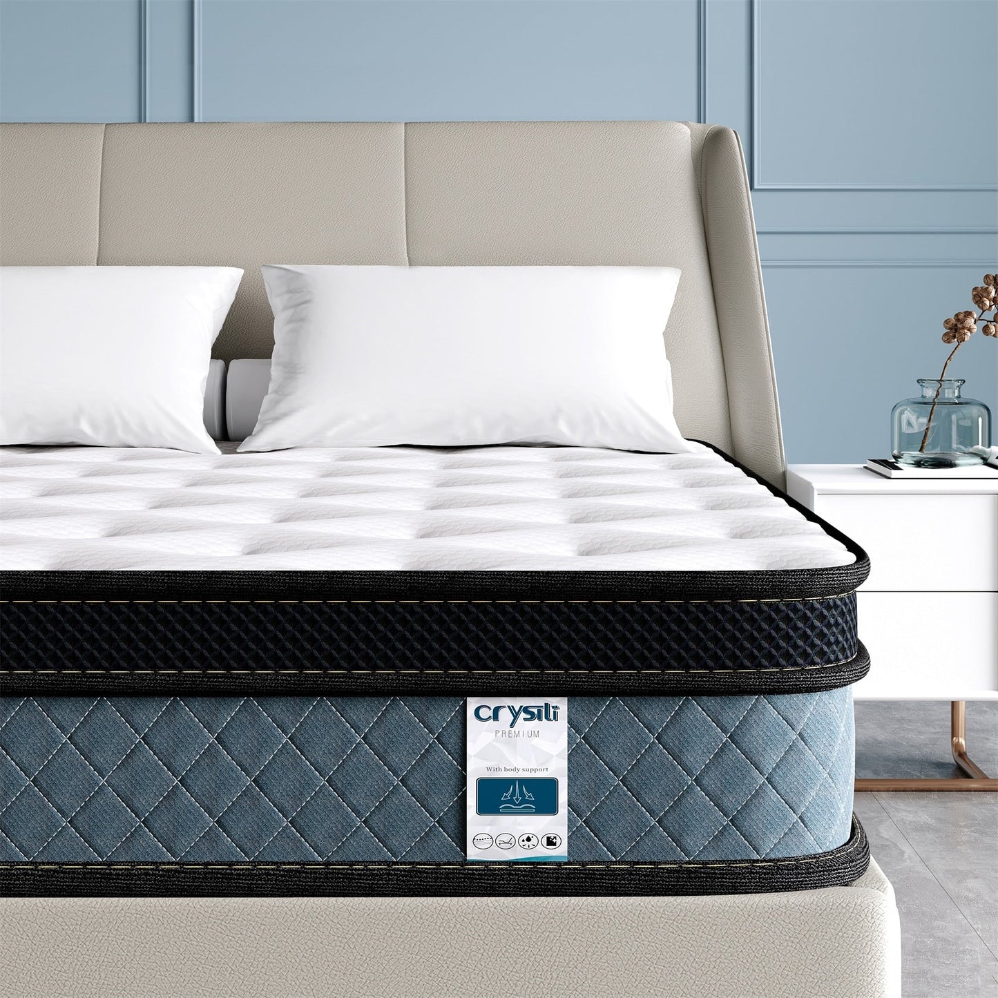 Matelas hybride en mousse à mémoire de forme à refroidissement rapide, dureté moyenne, livré dans une boîte (8 pouces)