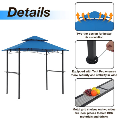 8' x 5' Outdoor Rainproof Grill Gazebo With Double Layer Vented Design