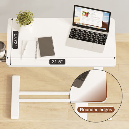 FunniHomi 28/32 Movable Overbed Table Height Adjustable Computer Desk with Wheels, White/Black Laptop Table for Bed and Sofa