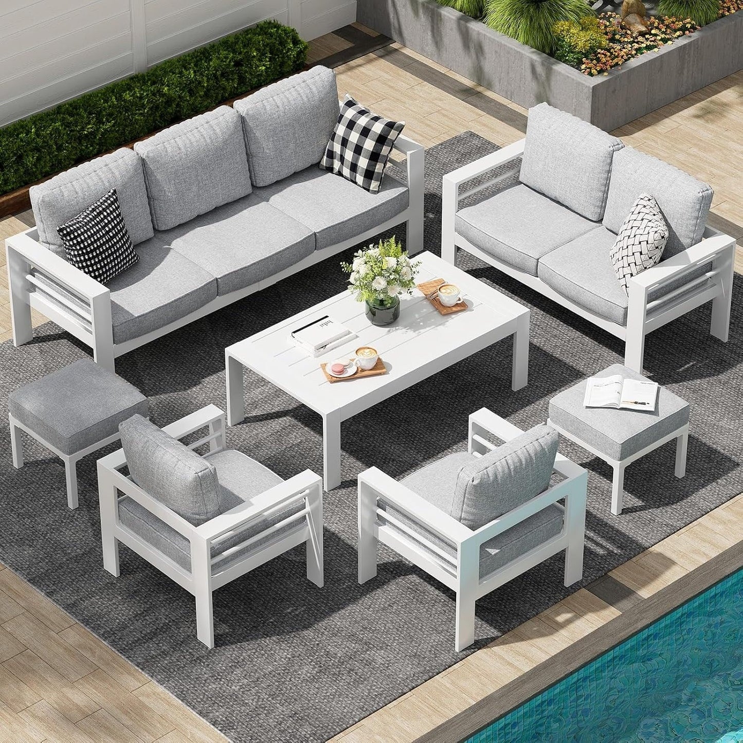 AECOJOY 7 Pieces Aluminum Patio Furniture Set Outdoor Conversation Set
