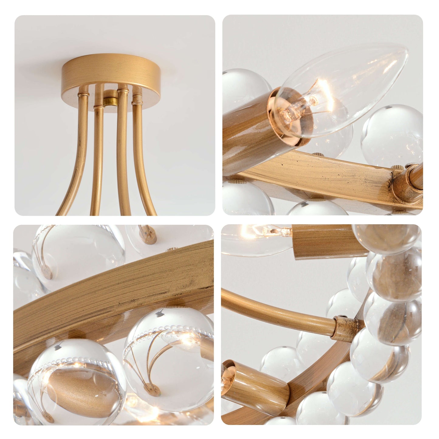 Suspension semi-encastrée Elvira à 8 lumières en forme de roue de chariot avec cristaux