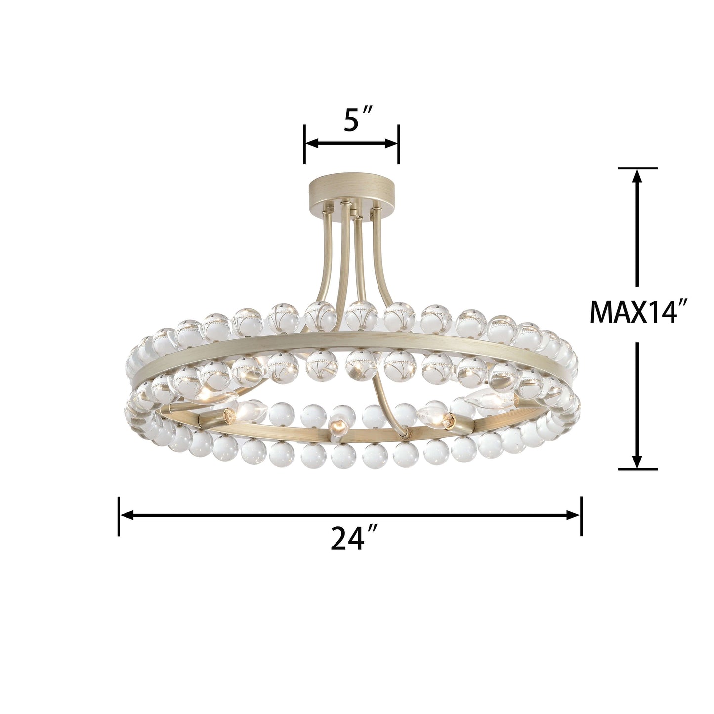 Suspension semi-encastrée Elvira à 8 lumières en forme de roue de chariot avec cristaux