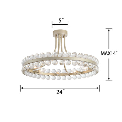 Suspension semi-encastrée Elvira à 8 lumières en forme de roue de chariot avec cristaux