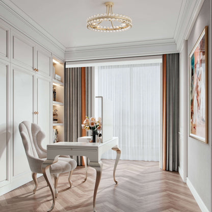 Suspension semi-encastrée Elvira à 8 lumières en forme de roue de chariot avec cristaux