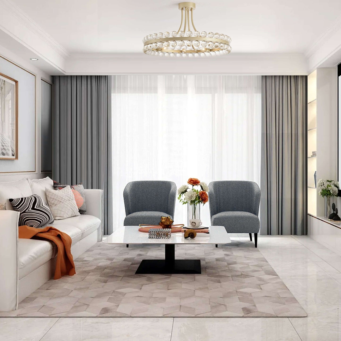 Suspension semi-encastrée Elvira à 8 lumières en forme de roue de chariot avec cristaux