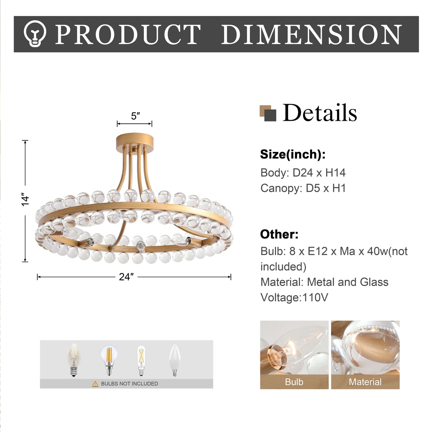 Suspension semi-encastrée Elvira à 8 lumières en forme de roue de chariot avec cristaux