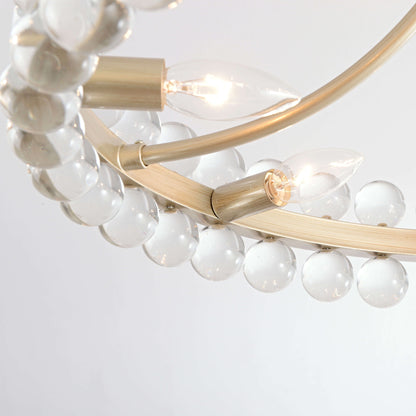 Suspension semi-encastrée Elvira à 8 lumières en forme de roue de chariot avec cristaux