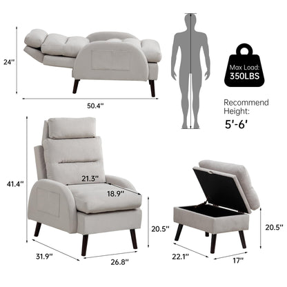 Fauteuil d'appoint HOMYKA avec dossier réglable et pouf de rangement