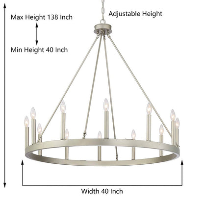 Suspension Acroma à 12 lumières, style ferme, 40 pouces, en forme de roue de charrette, avec certification UL - 40'' de diamètre x 138'' de hauteur