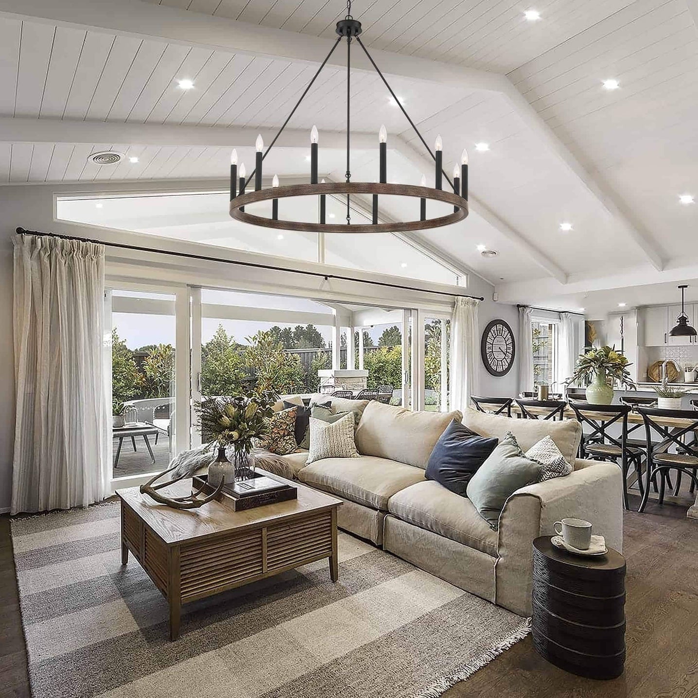 Suspension Acroma à 12 lumières, style ferme, 40 pouces, en forme de roue de charrette, avec certification UL - 40'' de diamètre x 138'' de hauteur