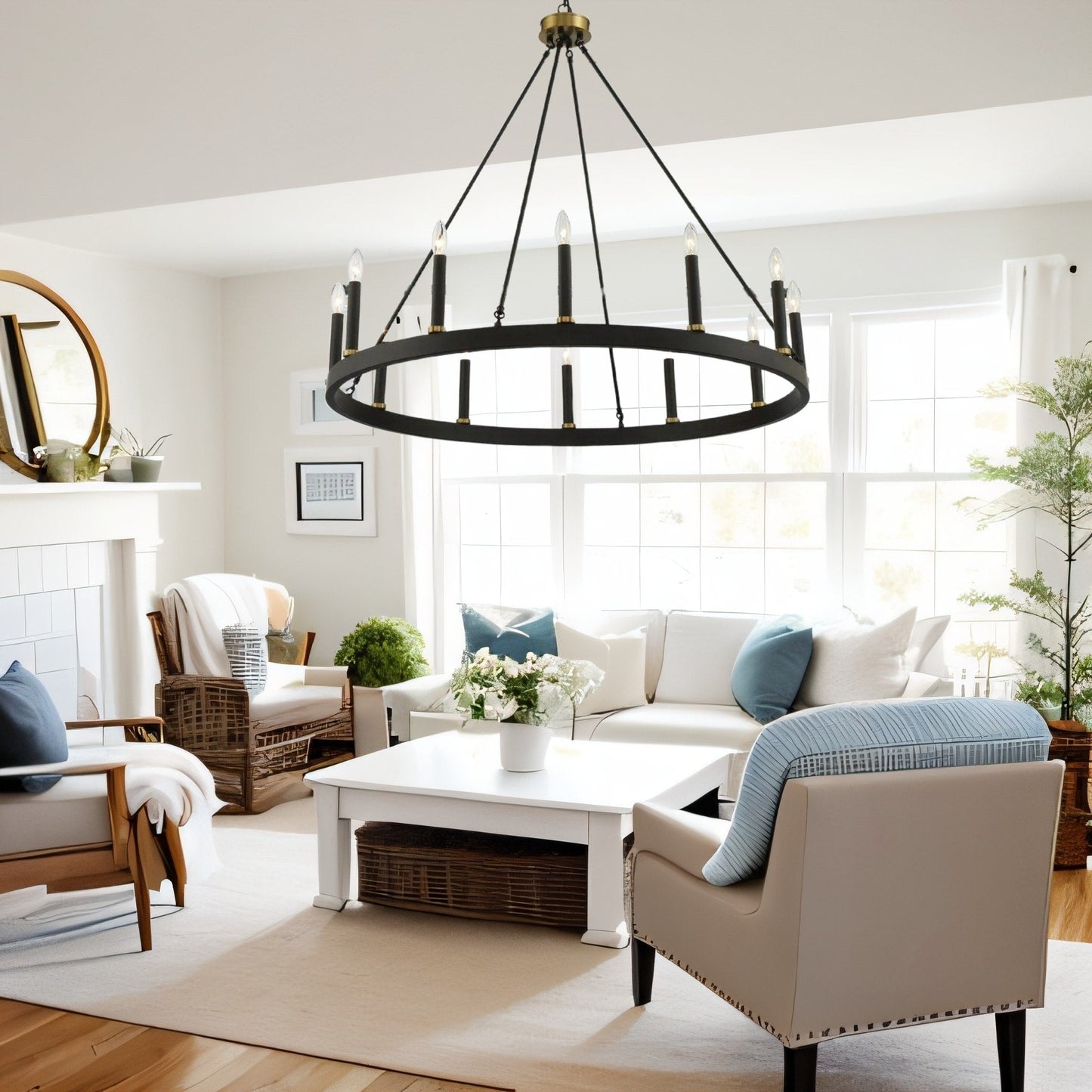 Suspension Acroma à 12 lumières, style ferme, 40 pouces, en forme de roue de charrette, avec certification UL - 40'' de diamètre x 138'' de hauteur