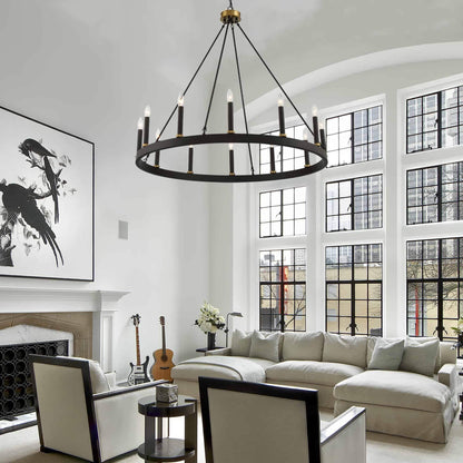 Suspension Acroma à 12 lumières, style ferme, 40 pouces, en forme de roue de charrette, avec certification UL - 40'' de diamètre x 138'' de hauteur